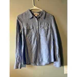 Vineyard Vines Popover Shirt Womens Blue Linen Blend Long Sleeve Size 8